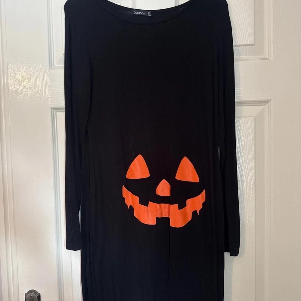 Boohoo Black Dress with Orange Pumpkin Design